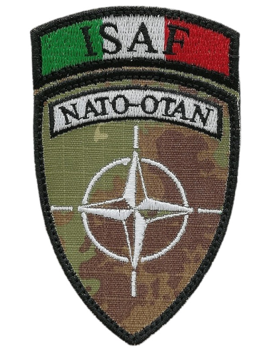 LA PATCHERIA Patch ISAF Sof Nato OTAN 6x10cm - Patch 100% Ricamata con  Velcro® Originale Velcro® Brand Hook Cucito sul Retro - Alta qualità - per