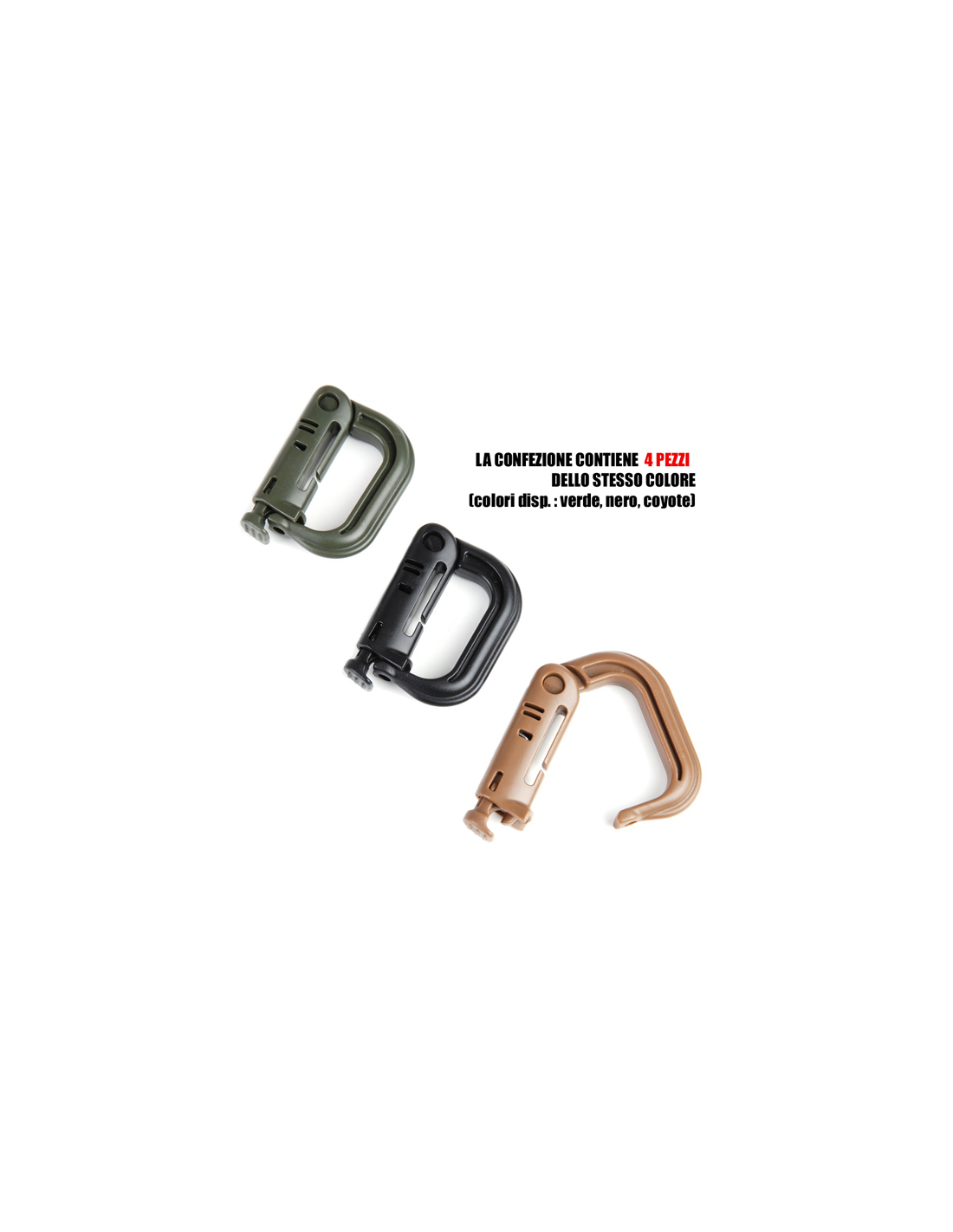 Grimloc Moschettoni A D Con Blocco, 5 Pezzi, 3,7 Cm, Per Attrezzatura Molle, Colore Nero